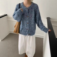 韩系慵懒风木扣彩纱针织毛衣女秋冬新款软糯舒适韩版宽松针织开衫