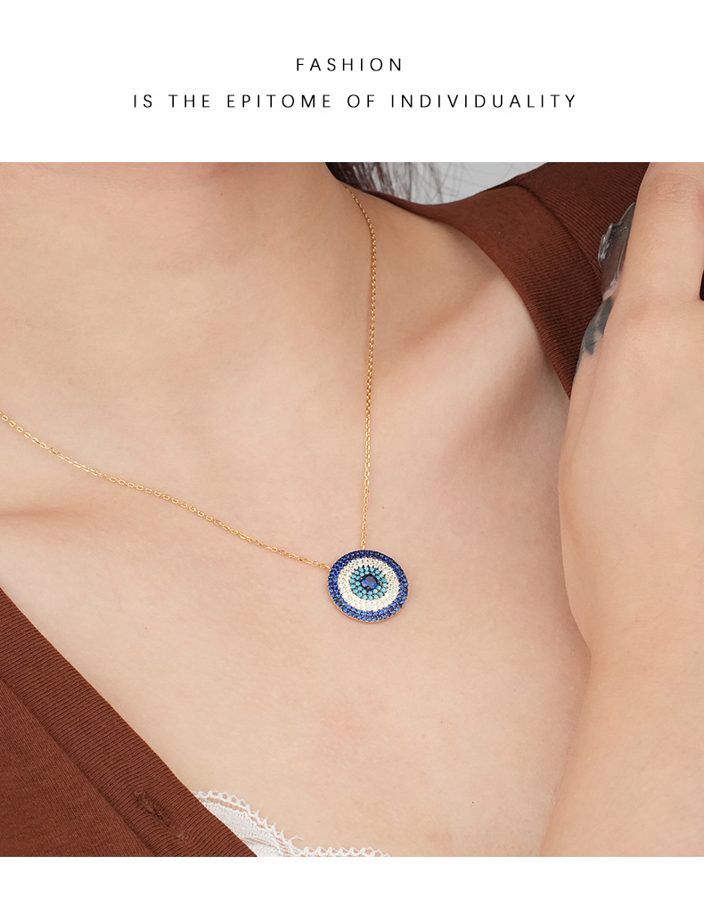 Collana in argento sterling con occhio del diavolo e catena a clavicola retrò con diamanti di nicchia_voghion.com