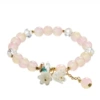 S033-Glass imitation jade lily of the valley flower bracelet-Pink yellow#SZ242