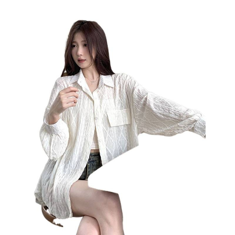 钩花镂空白衬衫女夏季空调开衫上衣小众设计感薄外套宽松休闲衬衣|undefined