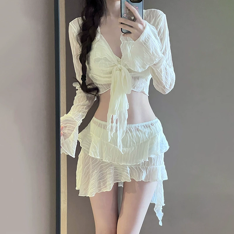 Элитный купальник бикини для женщин 2025 года, новый, стройнящий, консервативный, скрывающий живот, комплект из четырех предметов, сексуальный, раздельный, для курорта и горячих источников