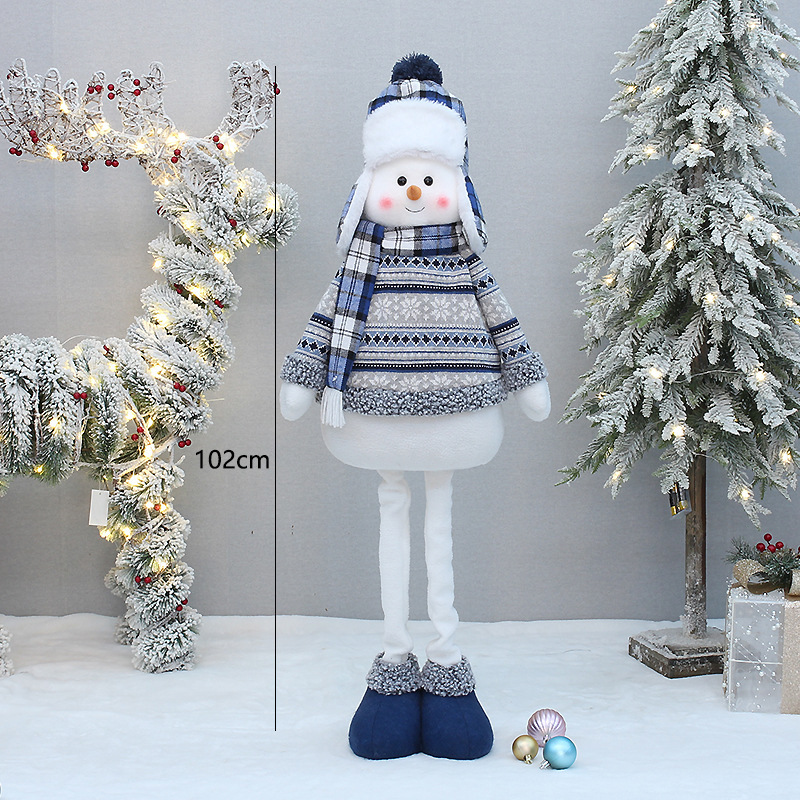 Transfronteriza nueva Navidad Azul muñeco de nieve retráctil muñeca Lei Feng sombrero de tela muñeco de nieve muñeca decoración de la ventana adornos