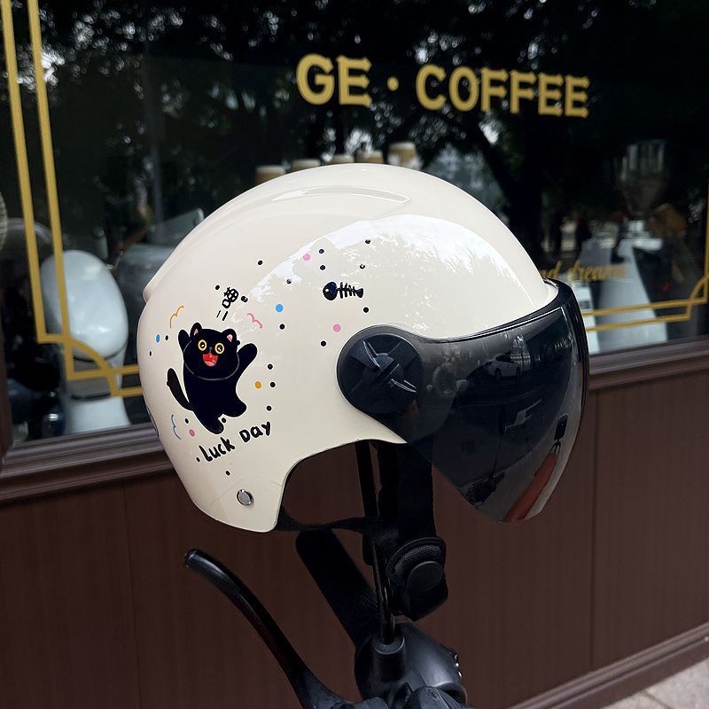 3C Certified Electric Vehicle Helmet Women's Battery Car Safety Helmet Four Seasons Universal Motorcycle Half Helmet Summer Little Cat