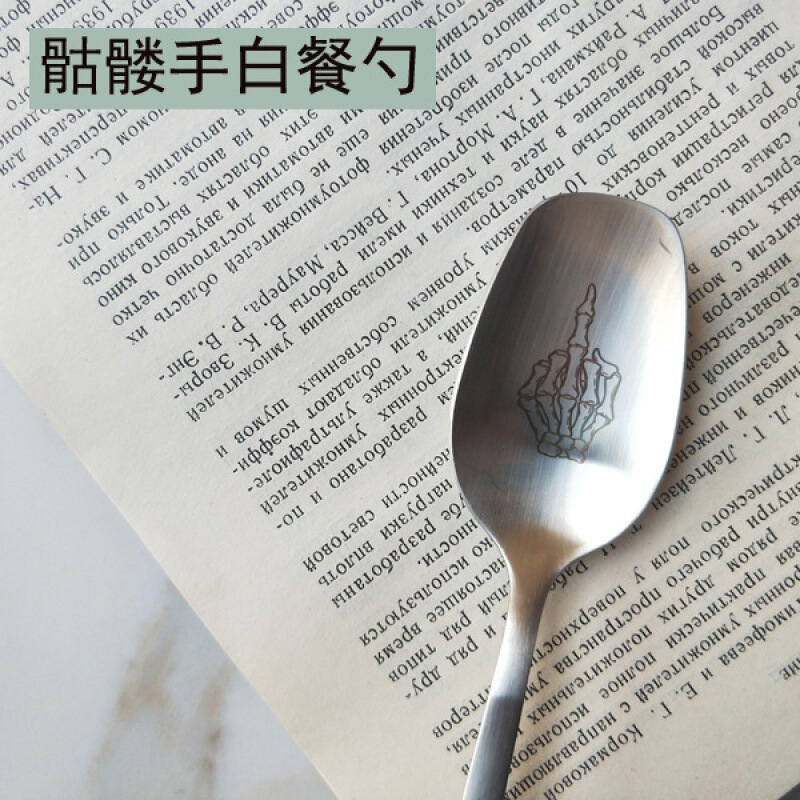 ハロウィーン手描き創作模様頭蓋スプーンフォーク食器304ステンレススプーン国境を越えた頭蓋手フォーク|undefined
