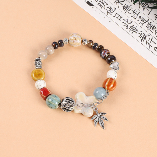 New Chinese style national style ceramic bracelet niche design retro literary beaded bracelet ethnic style braided bracelet for men and women