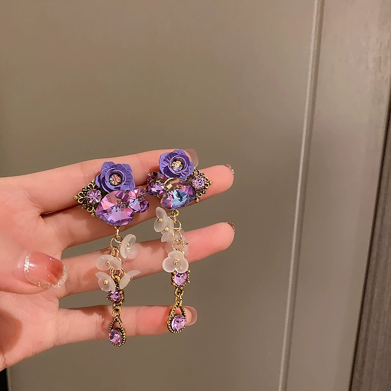 Earrings, floral light-luxury high-quality dangle styles, assorted silver-needle and ear-hook options
