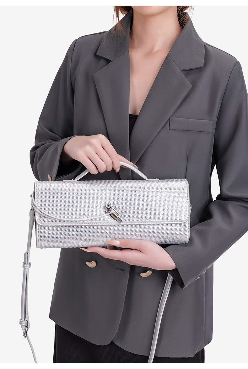 Trendige Diamant-Baguette-Abendtasche, Exquisite Horizontale Crossbody-Handtasche, Lange Geldbörse & Handytasche, Einschultrige Damenhandtasche – Detail 9