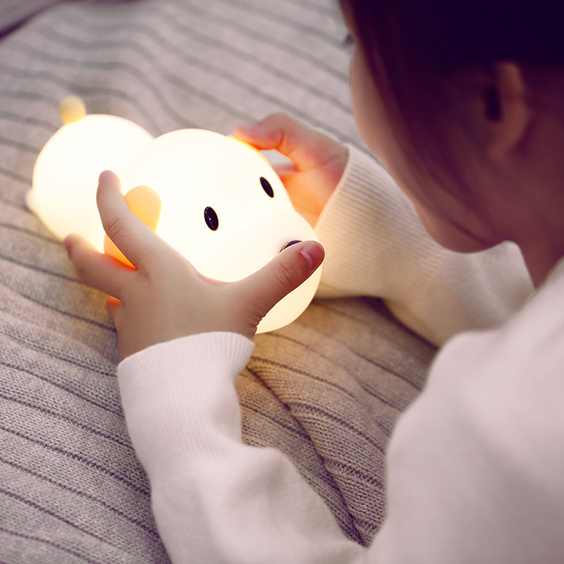 Cute Children's Stuffed Dog Night Light with Silicone Charging USB Lamp, Cartoon Gift, Creative Puppy Table Lamp