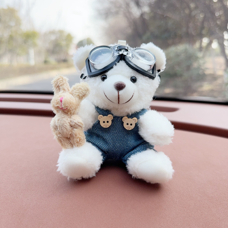 Creativo lindo cartón de dibujos animados peluche oso montado en la consola central decoraciones de automóviles accesorios de automóviles accesorios de automóviles para hombres y mujeres