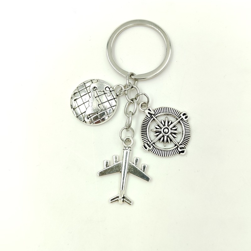 European and American New Compass aircraft globe no matter where traveler keychain pendant wholesale