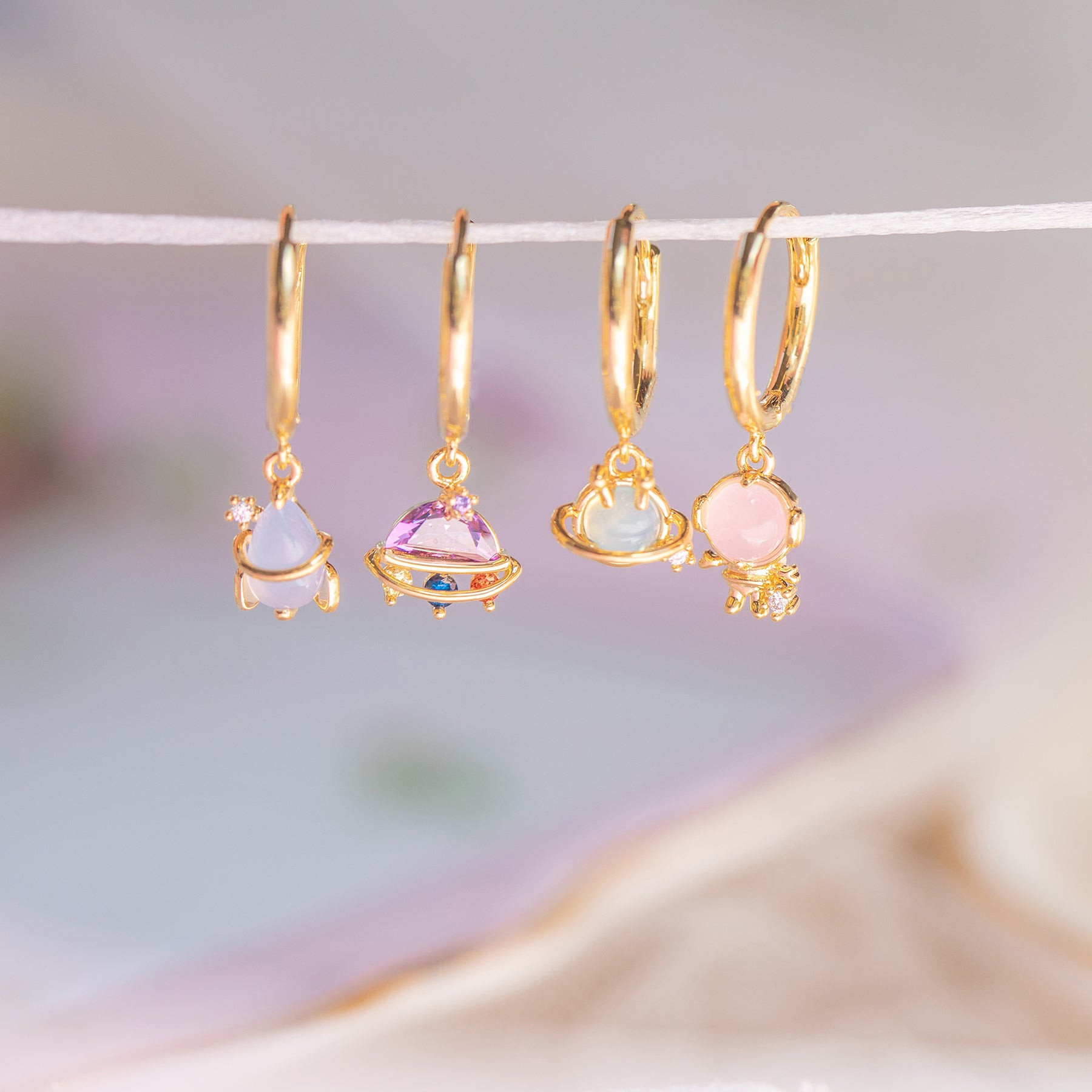 Sweet Geometric Brass Earrings Plating Artificial Gemstones Copper Earrings display picture 1