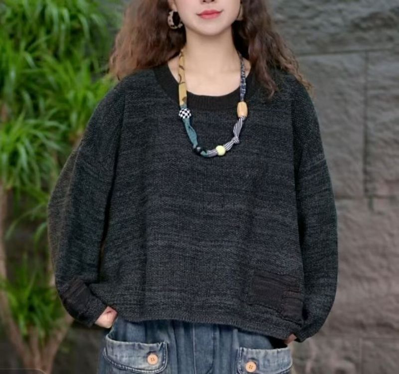 拼色套头毛衣女 秋冬新款 软糯宽松时尚休闲短款显瘦打底针织衫|undefined