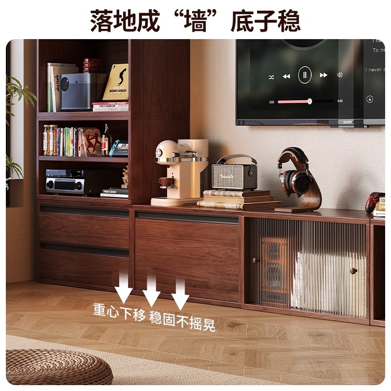 Gabinete de madera sólida armario de almacenamiento integrado contra la pared suelo libre combinación modular gabinete de celosía estante de exhibición de sala de estar doméstica