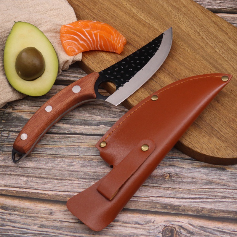 로즈우드 손잡이 정육점 칼 + 가죽 케이스