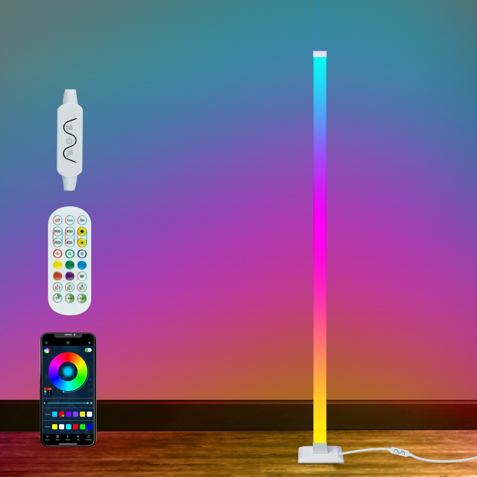 Lámpara de pie con control remoto y aplicación Bluetooth (un paquete)