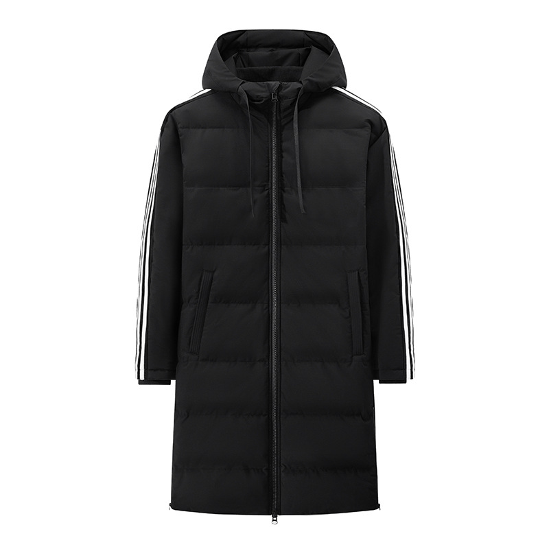 In-stock three-stripe cotton jacket for men and women, winter over-the-knee long cotton coat, sports training workwear cotton jacket