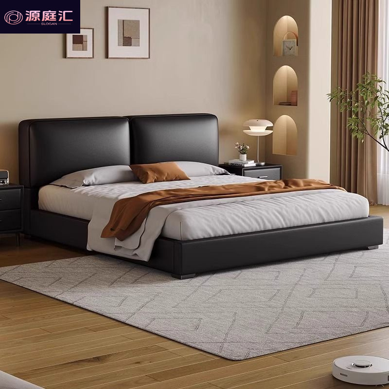 Italian Minimalist Tofu Block Leather Bed, Simple Home Double Bed, 1.5m Master Bedroom Wedding Bed, Small Apartment Storage Leather Bed