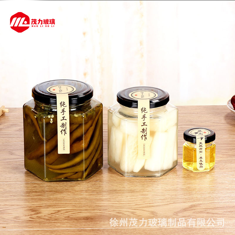 六棱蜂蜜瓶酱菜瓶180ml批发玻璃瓶带盖六角透明包装密封罐批发