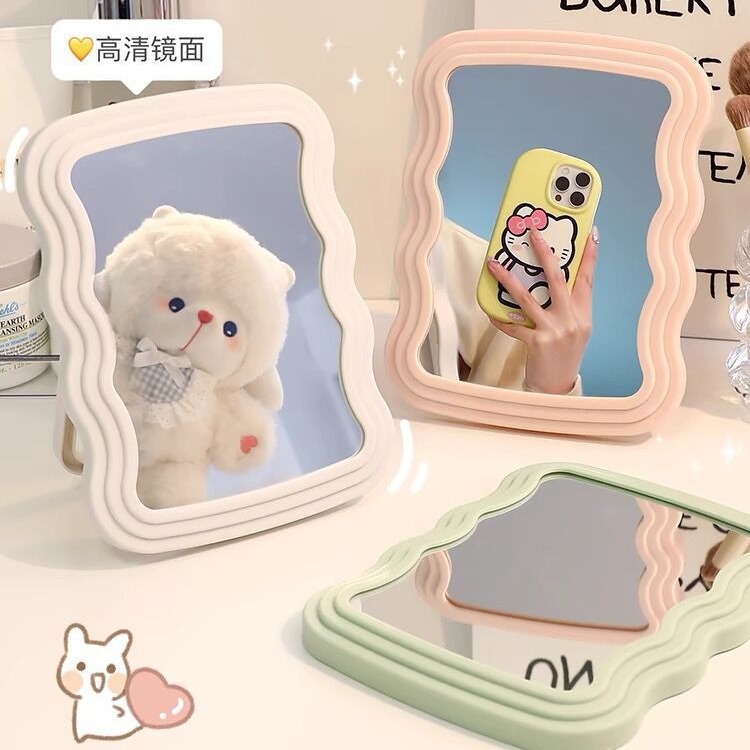 创意新款波纹化妆镜ins台式便携桌面镜学生宿舍美妆镜可悬挂镜子