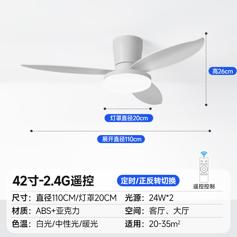 Ventilador de Techo con Luz de Hierro y ABS, Silencioso con Control Remoto, para Sala de Estar y Comedor