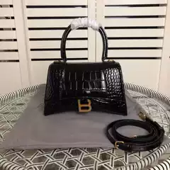 Cross-Border Supply B Brand Crocodile Pattern Hourglass Bag Trendy Single Shoulder Crossbody Genuine Leather Plain Flap Handbag for Women Light Luxury