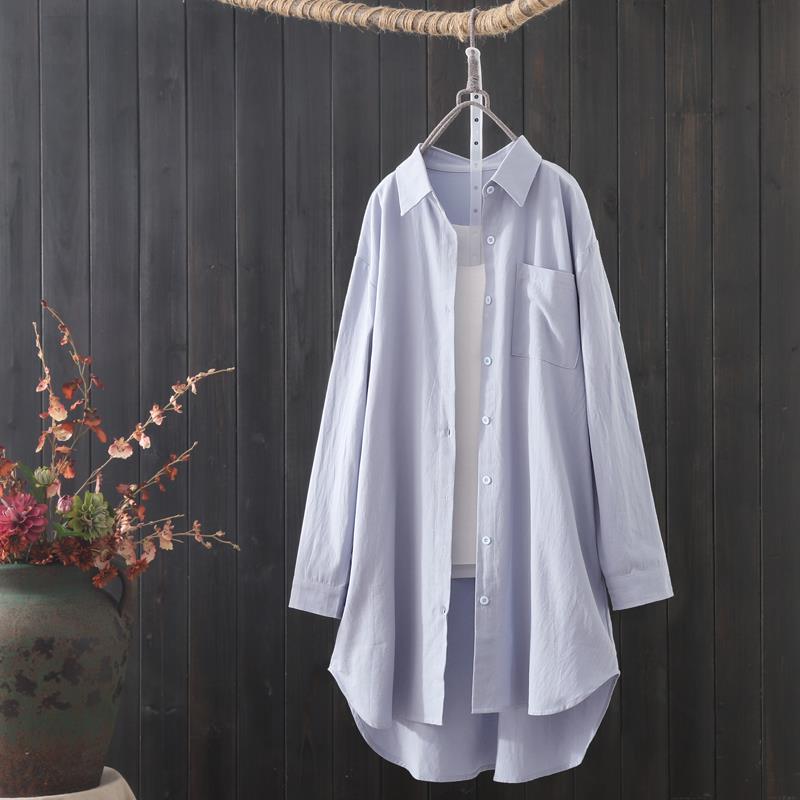 Women's Long Cotton Linen Shirt Loose Slim Fit Casual Elegant Fashion Outerwear Jacket Top For Spring Autumn_ecoleips.com