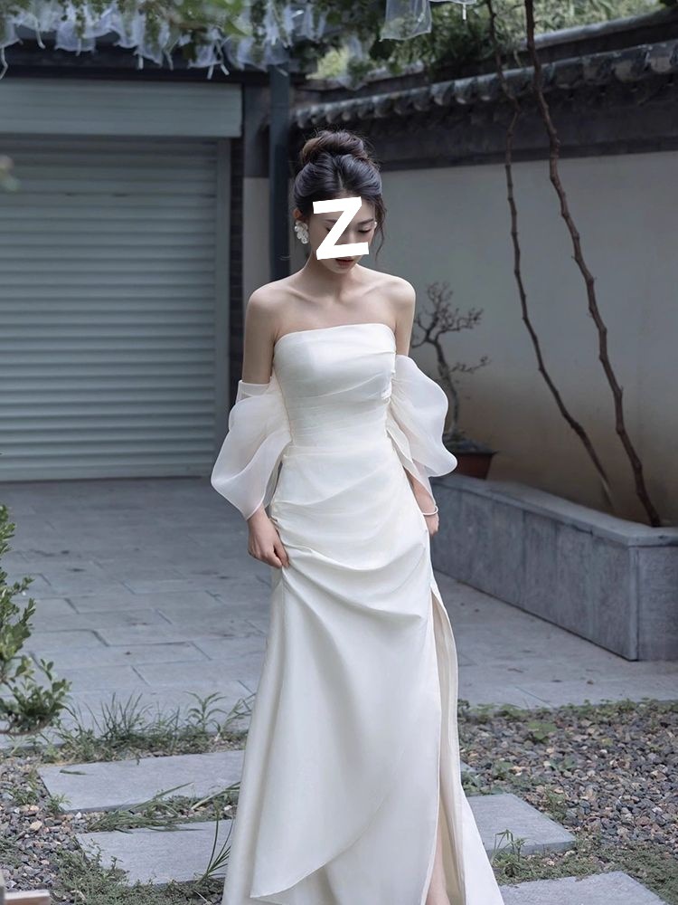 Light Wedding Dress Niche High-End 2025 New Bridal Wedding Veil Wedding Welcome Veil Simple Tube Top Evening Dress Skirt