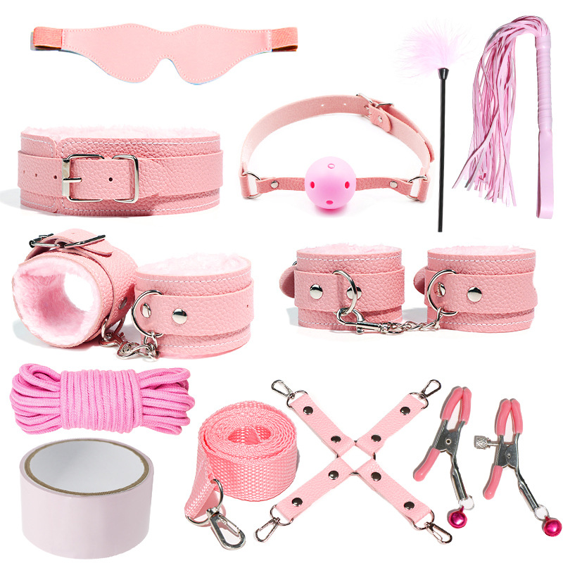 Juego de accesorios Jiuai SM incluido con esposas, látigo de cuero, tapón anal, suministros divertidos para habitaciones de parejas adultas, herramientas de juego sexual