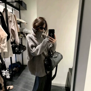 慵懒松弛感韩系立领拉链针织开衫女秋冬季气质毛衣外套