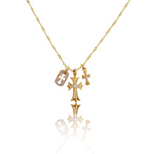 克罗十字心镶钻吊坠项链女设计感铜镀18K金高级感轻奢欧美饰品