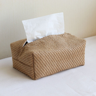 Tiantai Yuexian Japanese-Style Simple Tissue Box for Home Living Room and Guesthouse, Cotton and Linen Fabric Tissue Box, Jute Tissue Cover, Long