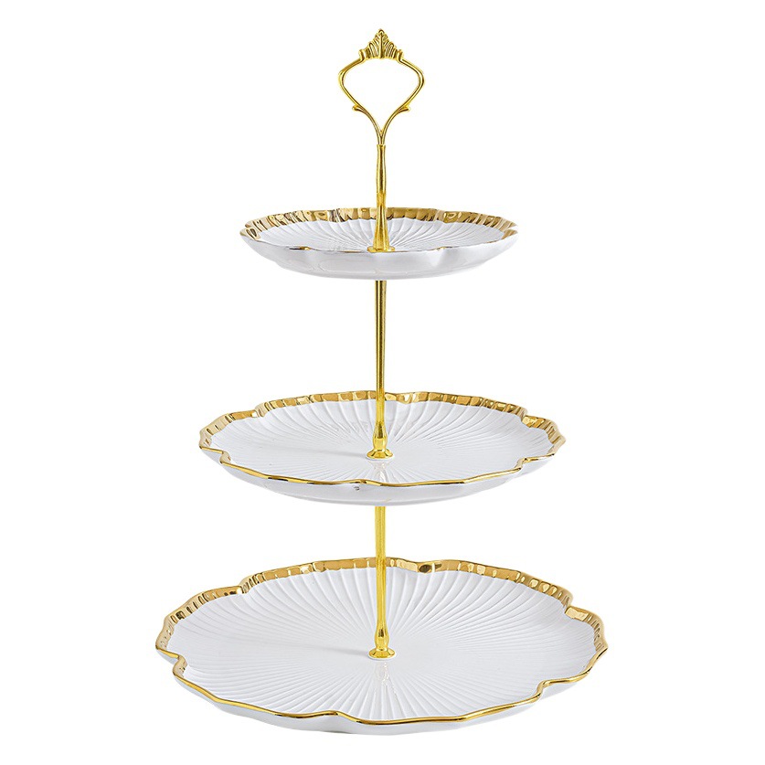 Nordic Golden Edge Light Placa de pastel de lujo moderna sala de estar mesa de café hogar plato de fruta multi-capa merienda postre decoración de la Mesa