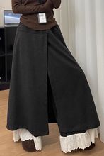 蕾丝拼接花边阔腿裙裤女秋季大码胖mm梨型身材显瘦a字糯米休闲裤