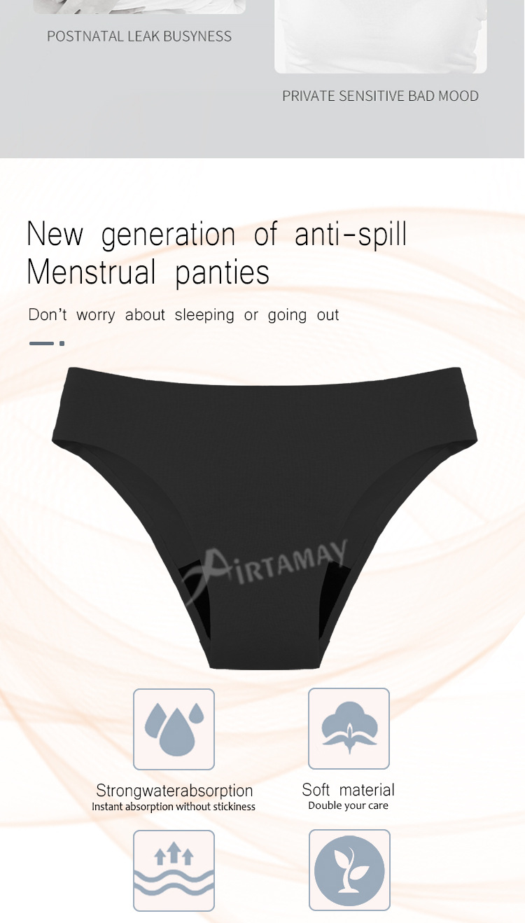Physiological Shorts Panties Style Solid Color Mid Waist Physiological Shorts Panties