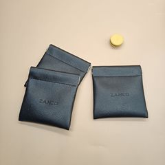 黑色皮革弹片袋手串珠宝首饰耳机充电器便携手提收纳袋可印logo