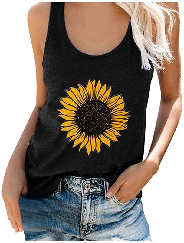 Spot Amazon Wal-Mart foreign trade new sunflower pattern elegant leisure fashion I-shaped vest