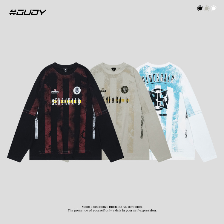 Men's Clothing Autumn and Winter Jersey Retro Printed Long Sleeve T shirt Hand Brushed Silk Screen Printed Trendy Top_voghion.com