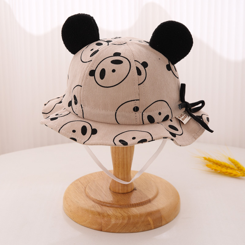 Baby pescador sombrero primavera y otoño estilo coreano lindo panda cuerda ajustable sombrero de sol bebé otoño invierno caliente marea sombrero de bañera