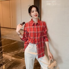 欧美大牌高端红色格子长袖格纹棉质舒适衬衫外套BIABETTY专柜正品