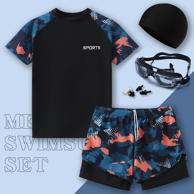Men's swimsuit 2026 new model, anti-embarrassment swimming trunks, hot spring top, men's swimwear set