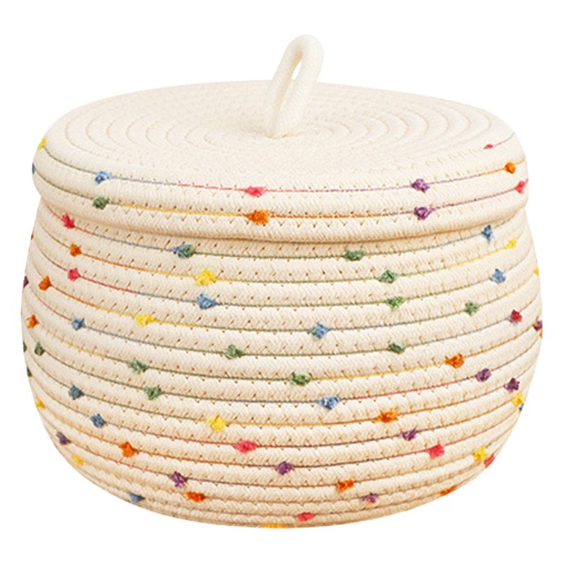 Canasta de almacenamiento de hilo de algodón merienda de escritorio canasta de almacenamiento de juguete con tapa caja de almacenamiento de ropa interior cesta de almacenamiento de organización de llaves