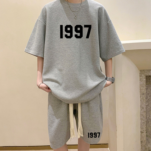 Waffle short-sleeved T-shirt men's summer sports suit loose casual shorts Hong Kong style ins handsome two-piece set trendy