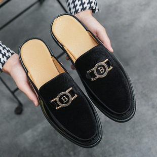 Cross-border plus size Black Baotou Slippers Men's Heel-free Leather Shoes Foreign Trade Sandals Casual Trendy Men's Shoes