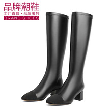 百丽潮骑士靴女2022冬季新款长靴子真皮粗高跟加绒长筒靴3JP70DG2