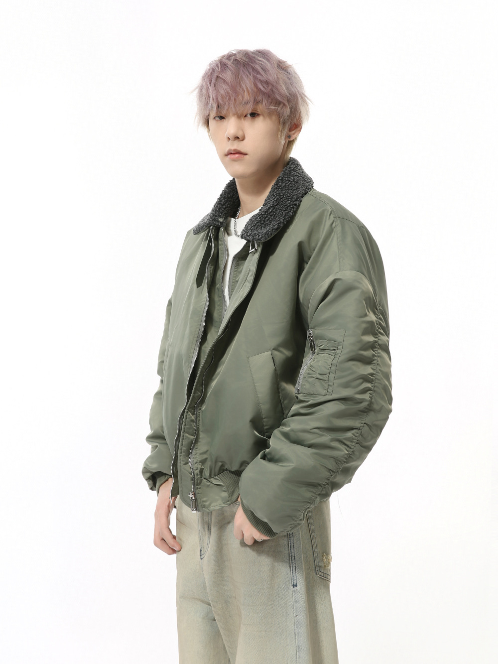 MTLCLOTHES Hombres| Nuevo invierno americano engrosado costura de cordero con solapa chaqueta de vuelo de algodón ropa de moda