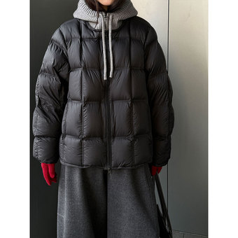 鹿西 高级感针织连帽拼接90白鸭绒外套女冬季假两件泡芙羽绒服Y98