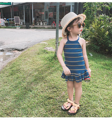 Women's Summer New Han Style Fashion Fitted Striped Tank Top Skirt for Young Children, One Piece Drop Shipping