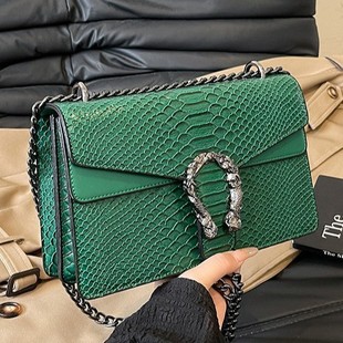 Crocodile Pattern Embossed Women's Bag Yuozi Cross-Border 2025 Summer New European and American Retro Single Shoulder Crossbody Chain Small Square Bag
