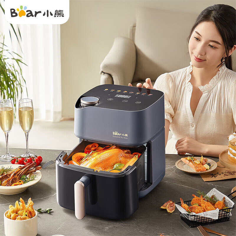 Bear QZG-C19Q7 Air Fryer Dual Core Heat Source Without Turning 6L Visual Baking and Frying All-in-One Machine Multifunctional