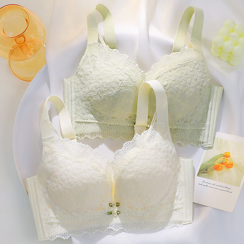 Ropa interior pecho grande pequeña ropa interior de encaje fino push up mama colección anti-flacidez pecho pequeño Sujetador push up inalámbrico para mujeres